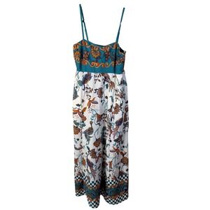 NWOT Rachel Zoe Women 4‎ Smocked Bodice Maxi Dress Floral Peacock Pockets Boho